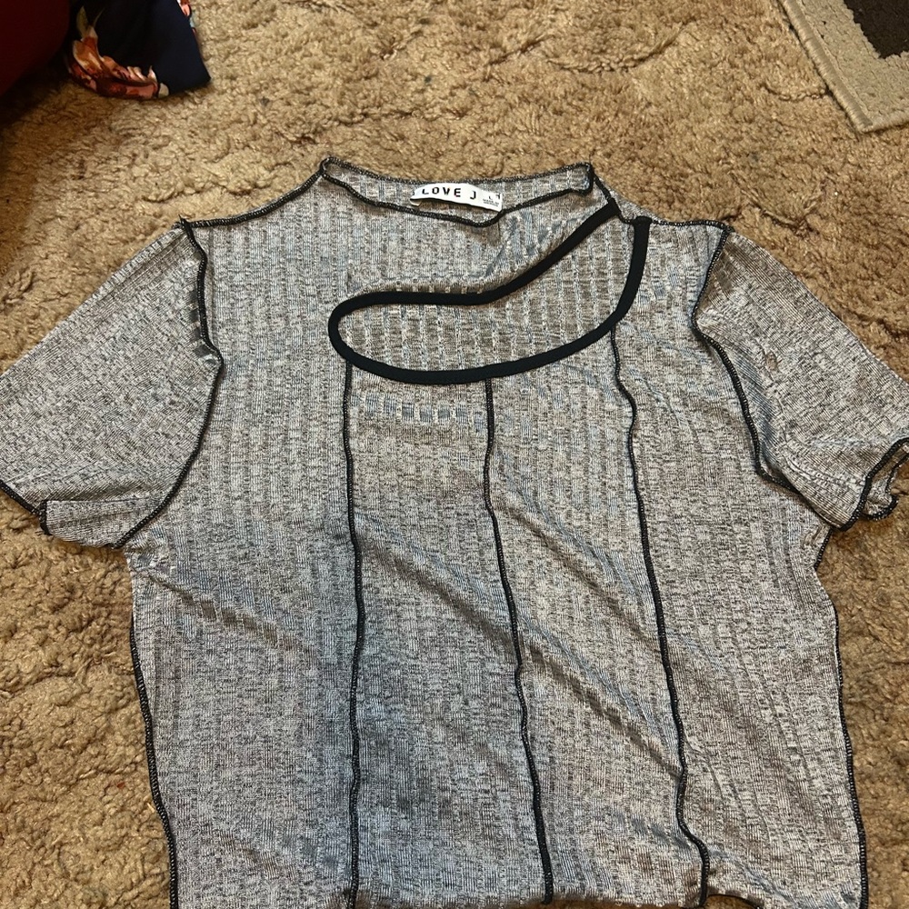 Love J Gray Asymmetrical Fitted T-Shirt